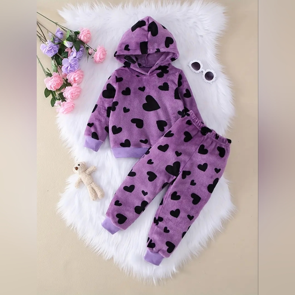 Purple Heart Hooded Kids Pajama Set - Cozy Two-Piece